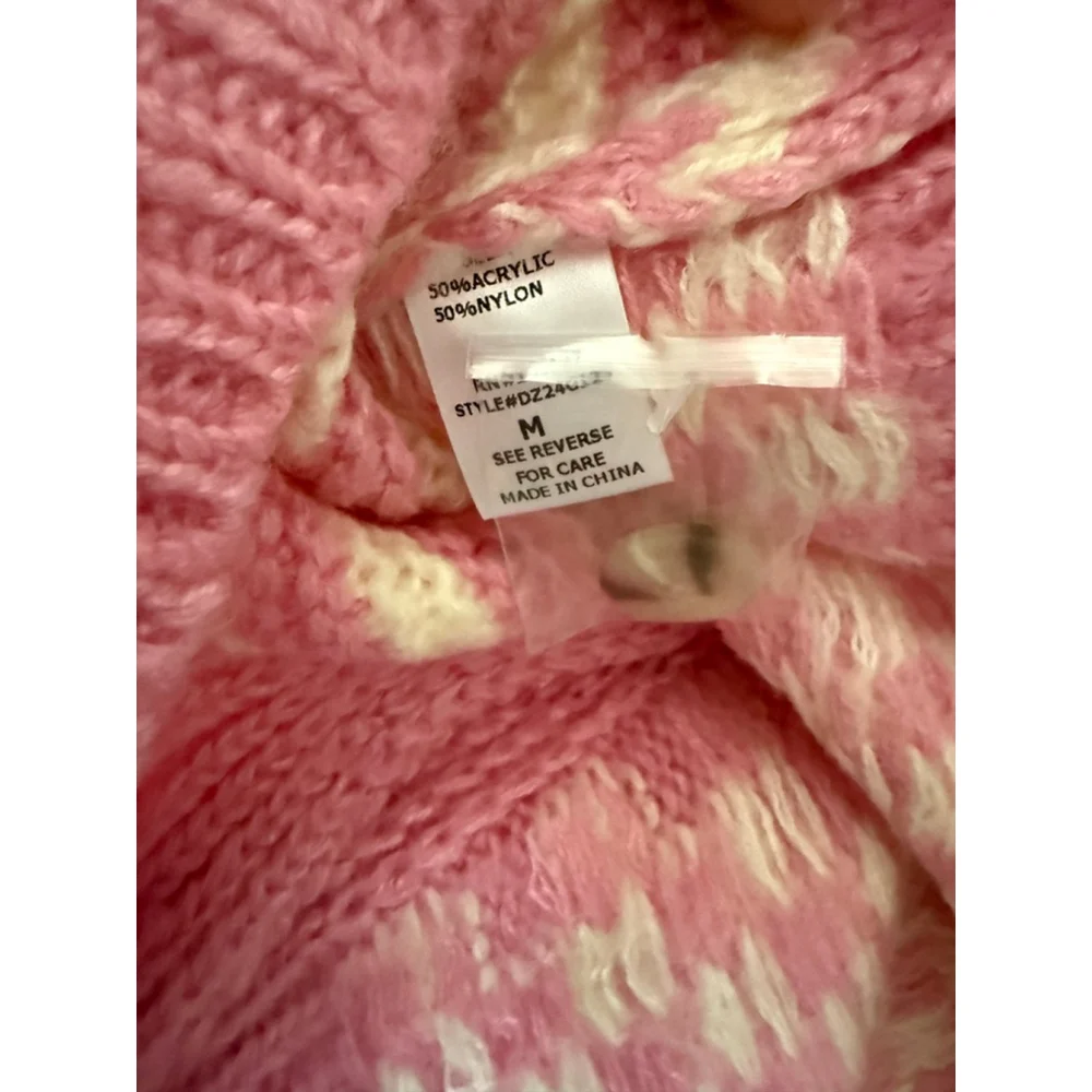 Altar’d State Pink Ivory Checkerboard Stripe Cropped Cardigan Sweater NWT Sz M $ - Picture 4 of 5